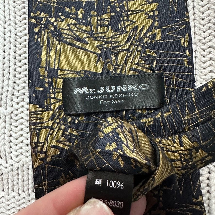 Vintage Vintage Mr Junko navy and gold abstract Chinese silk tie Size ONE SIZE - 4 Thumbnail