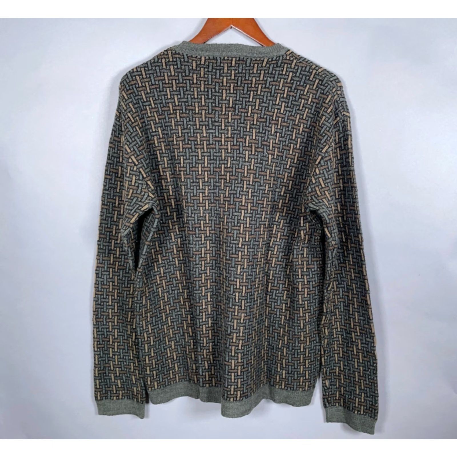 Vintage VINTAGE Crazy Horse Men's Sweater Pullover XL Green Geometric Pattern Lightweight Knit 90s Dad Retro Fall Winter Size US XL / EU 56 / 4 - 2 Thumbnail