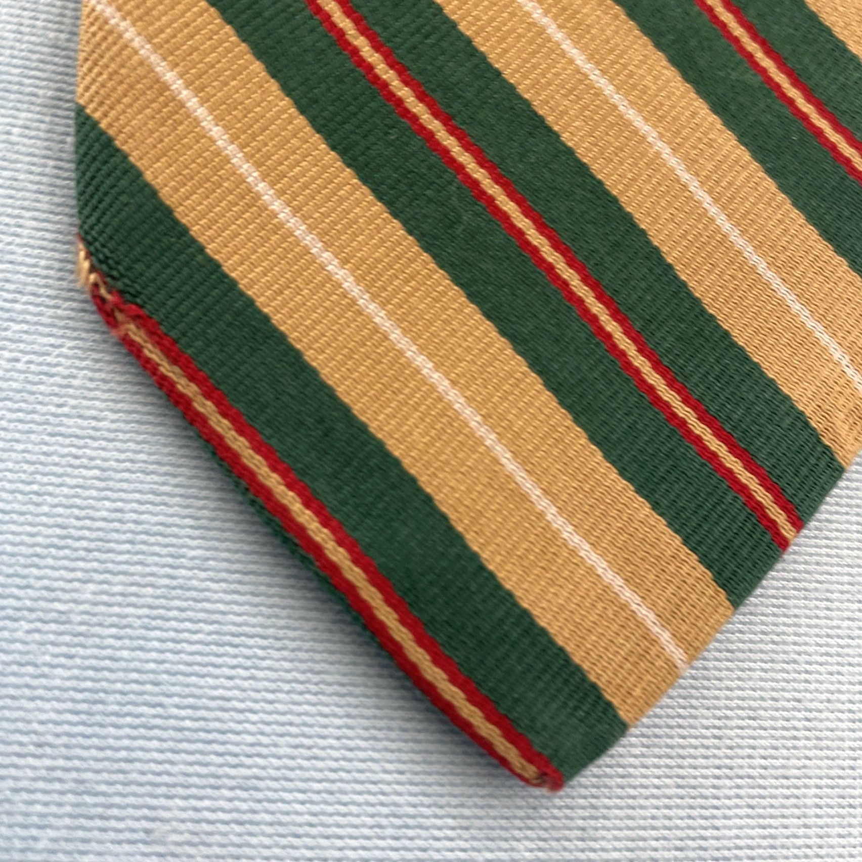 Vintage VINTAGE English Silk Repp Tie Green Tan Red Stripe 3 Thread 56" Capsule Necktie, Carriage Grade ltd. (Men) Size ONE SIZE - 7 Thumbnail