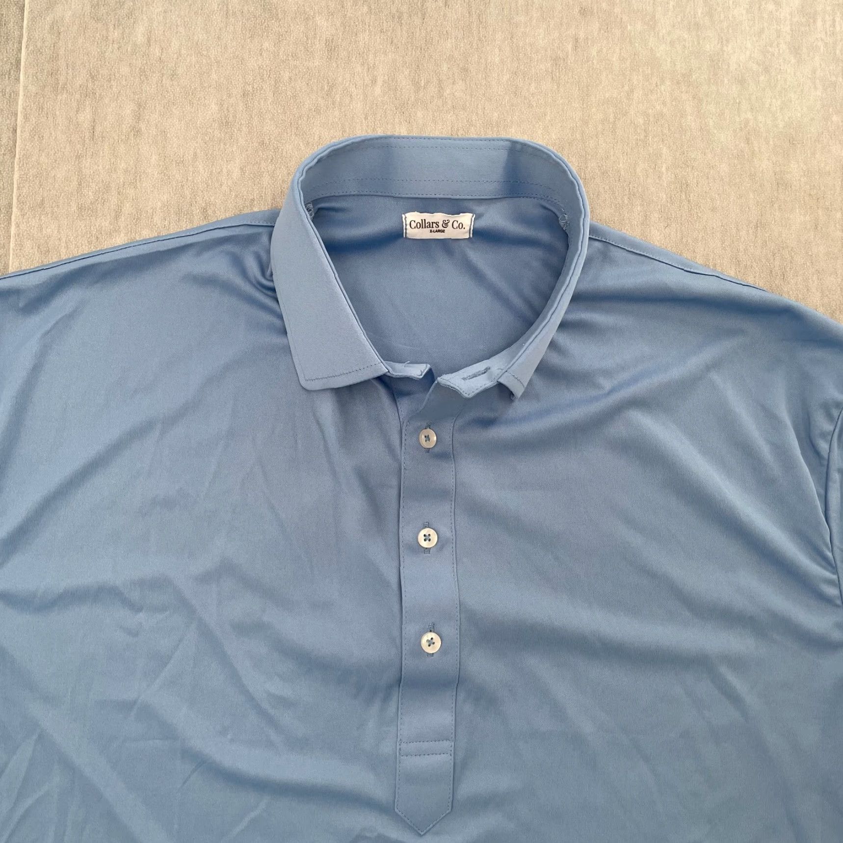 CO Collars & Co Shirt Polo Short Sleeve Blue Mens XL Collar Dress Shirt Outfit Adult Regular Size 46R - 2 Thumbnail