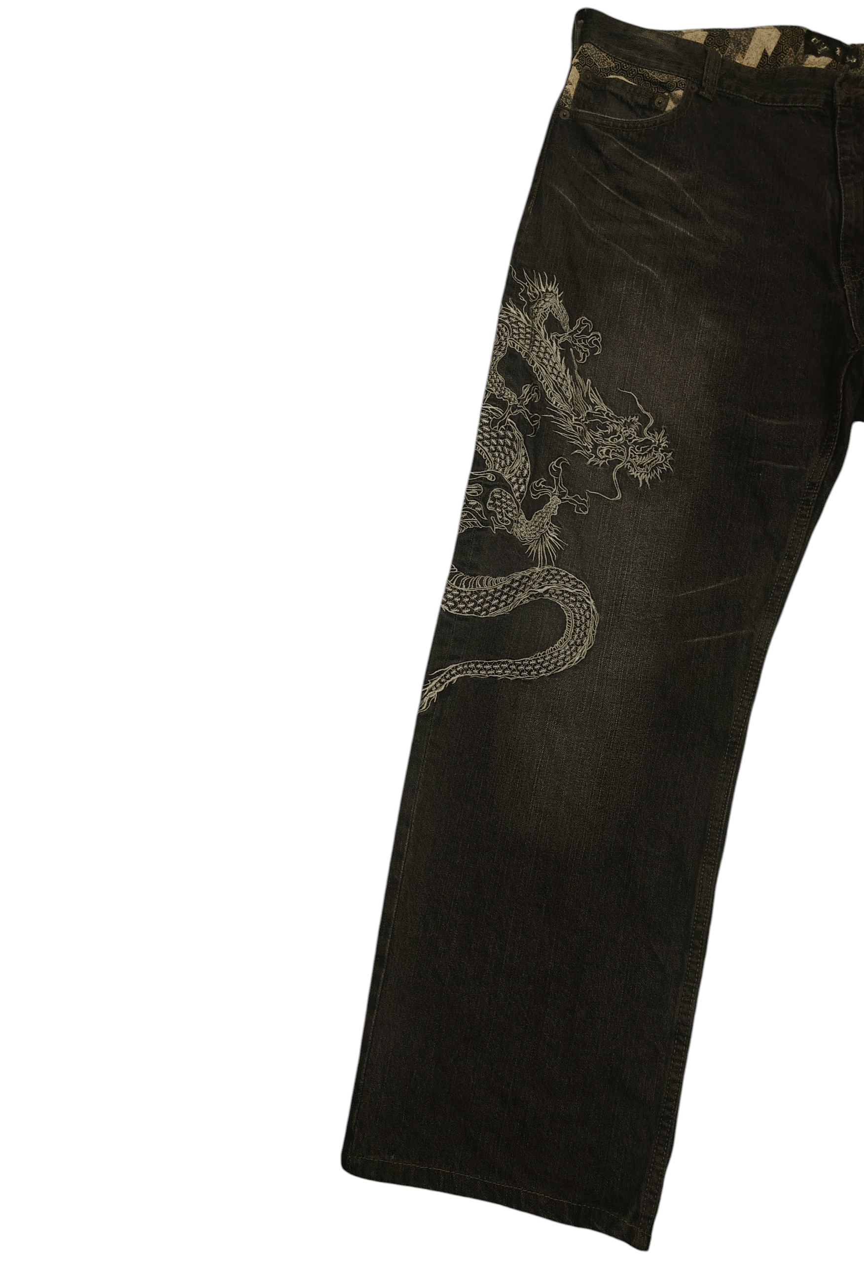 Karakuri Tamashii Rare Japanese Karakuri Embroidered Dragon Baggy Jeans Size US 39 - 11 Thumbnail