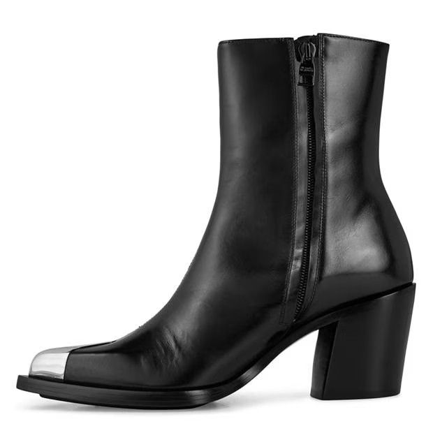 Alexander McQueen o1g2r1mq0824 Cuban Ankle Boots in Black & Silver Size US 9 / IT 39 - 2 Thumbnail