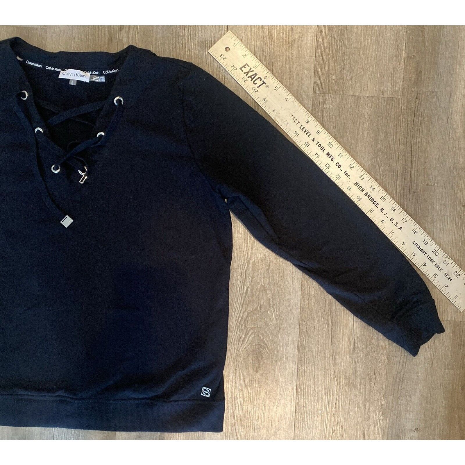 Calvin Klein Calvin Klein Black V Neck Long Sleeve Tunic Top-Size Large Size L / US 10 / IT 46 - 4 Thumbnail