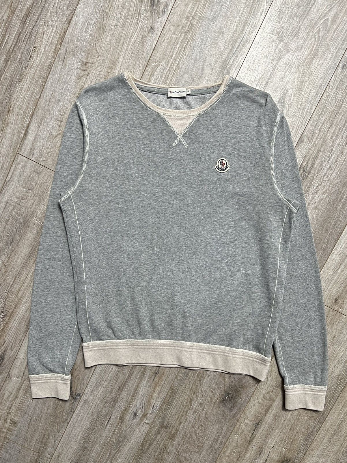 image of Moncler Sweatshirt Crewneck Cotton Grey Patch Logo Size L, Men's