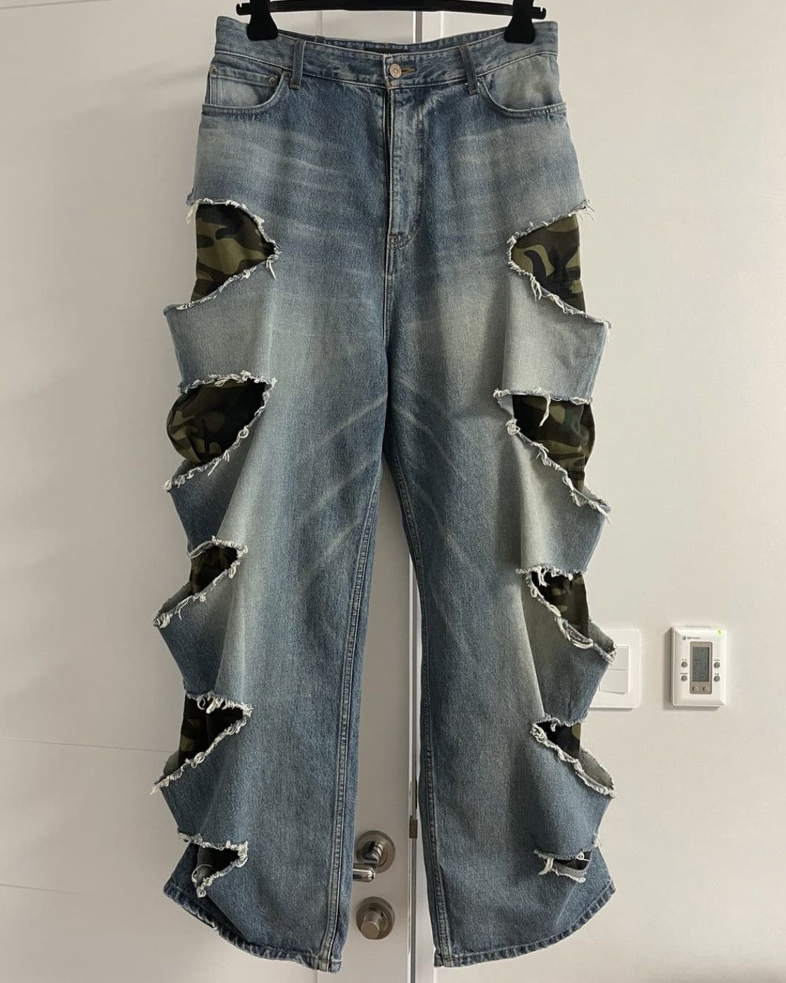 Balenciaga Camo Slashed Layer Denim Pants