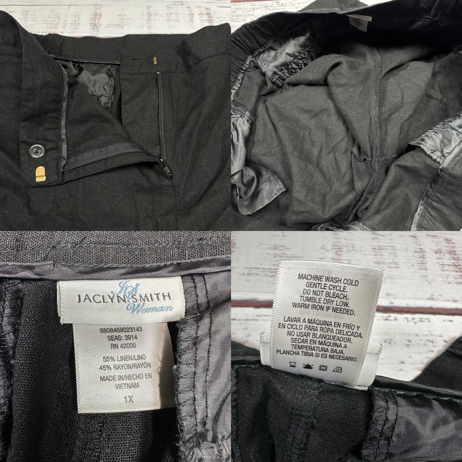 Vintage Jaclyn Smith Womens Chino Flat Front Linen Rayon Blend Black 1X Plus Size Chino Clothing Womens 1X Black Jaclyn Smith Size 40" / US 18 - 8 Thumbnail