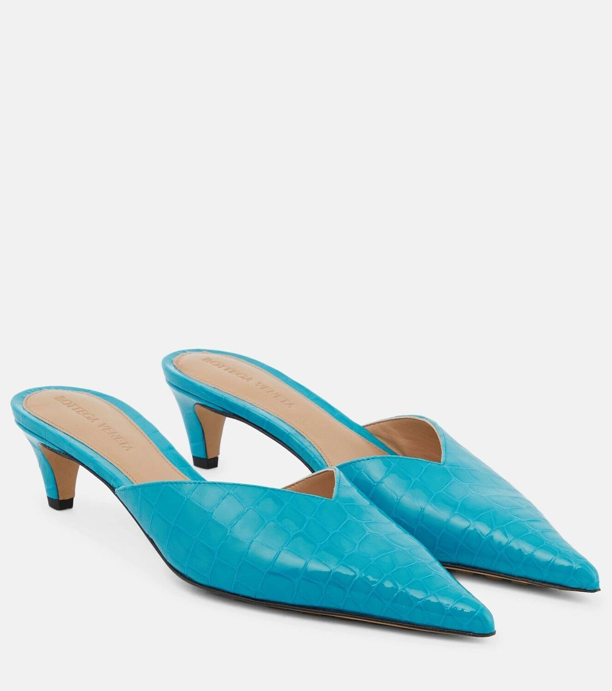 Bottega Veneta Punta Mule Pump in Croc-embossed Leather Pool
