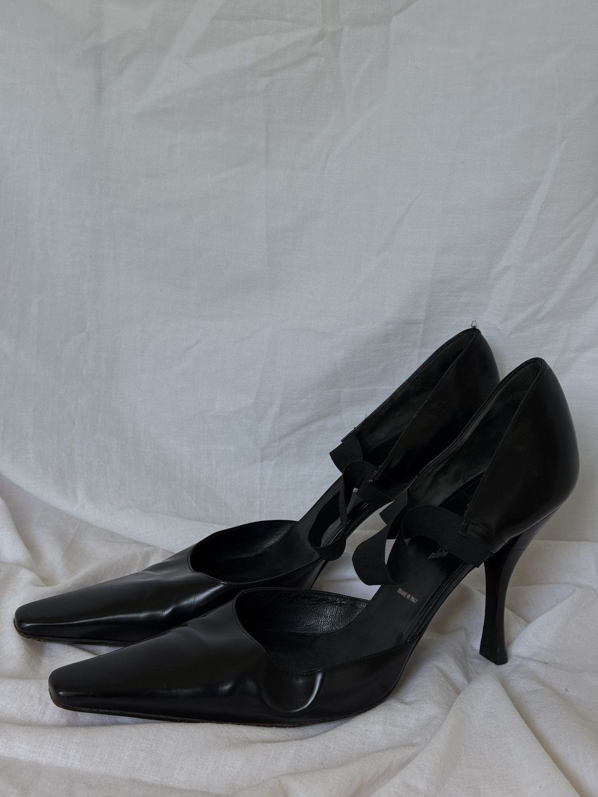 Prada Black Patent Leather Heel Shoes Pumps Pointed Toe, Women's (Size 9)
