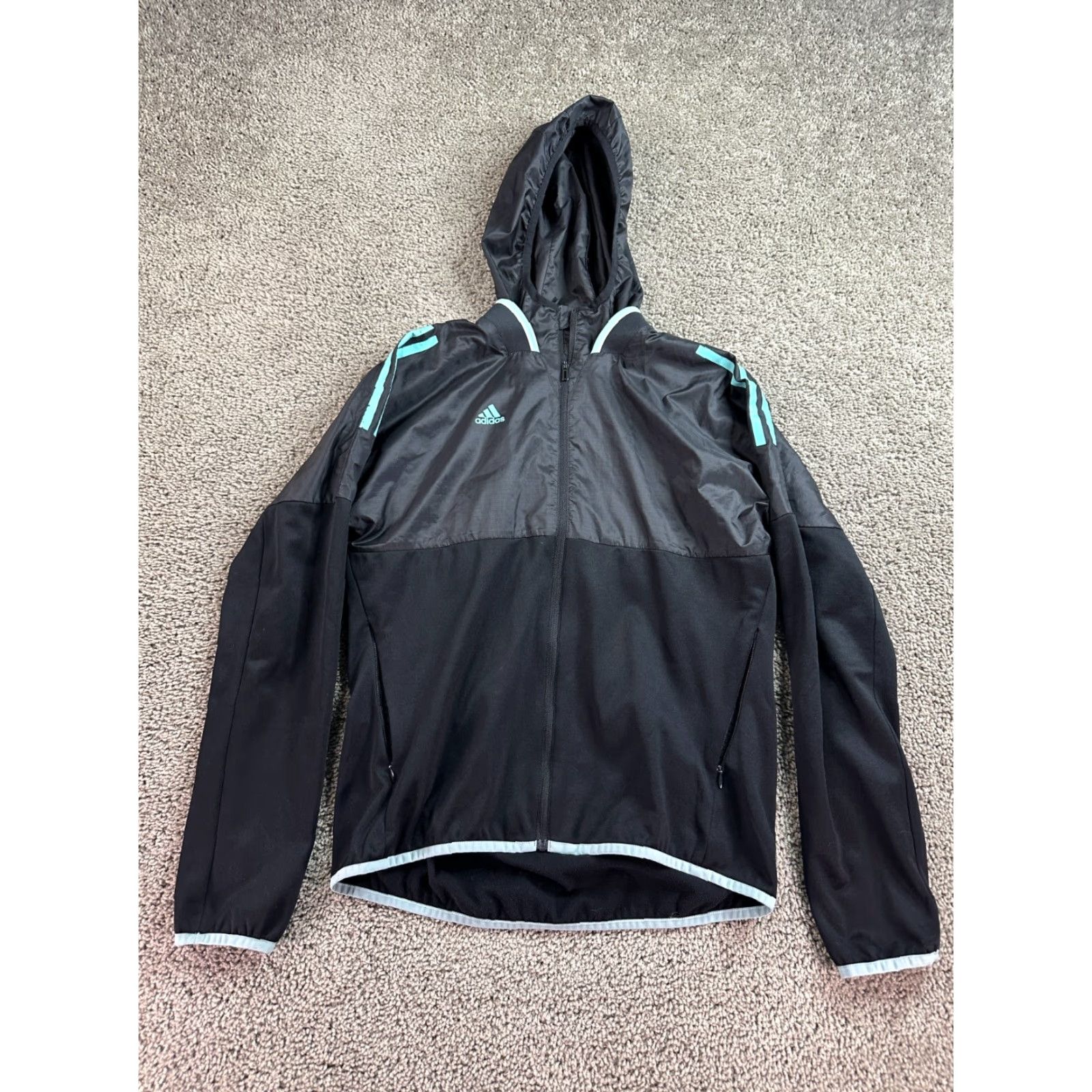 Adidas Adidas Jacket Womens Small Black Blue Striped Full Zip Windbreaker Logo Jacket Womens S Black Size S / US 4 / IT 40 - 2 Thumbnail