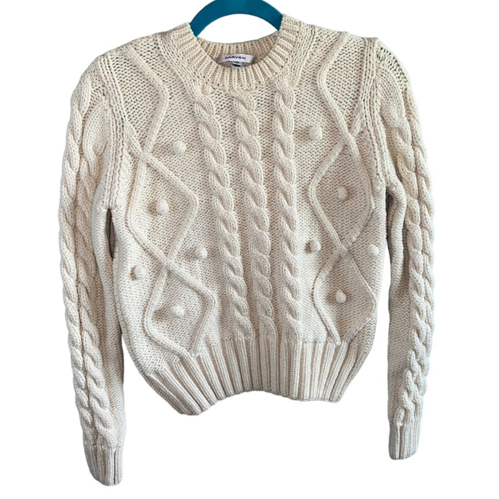 Carven Carven Cream Cable Knit & Pom Pom Sweater Size XS / US 0-2 / IT 36-38 - 1 Thumbnail
