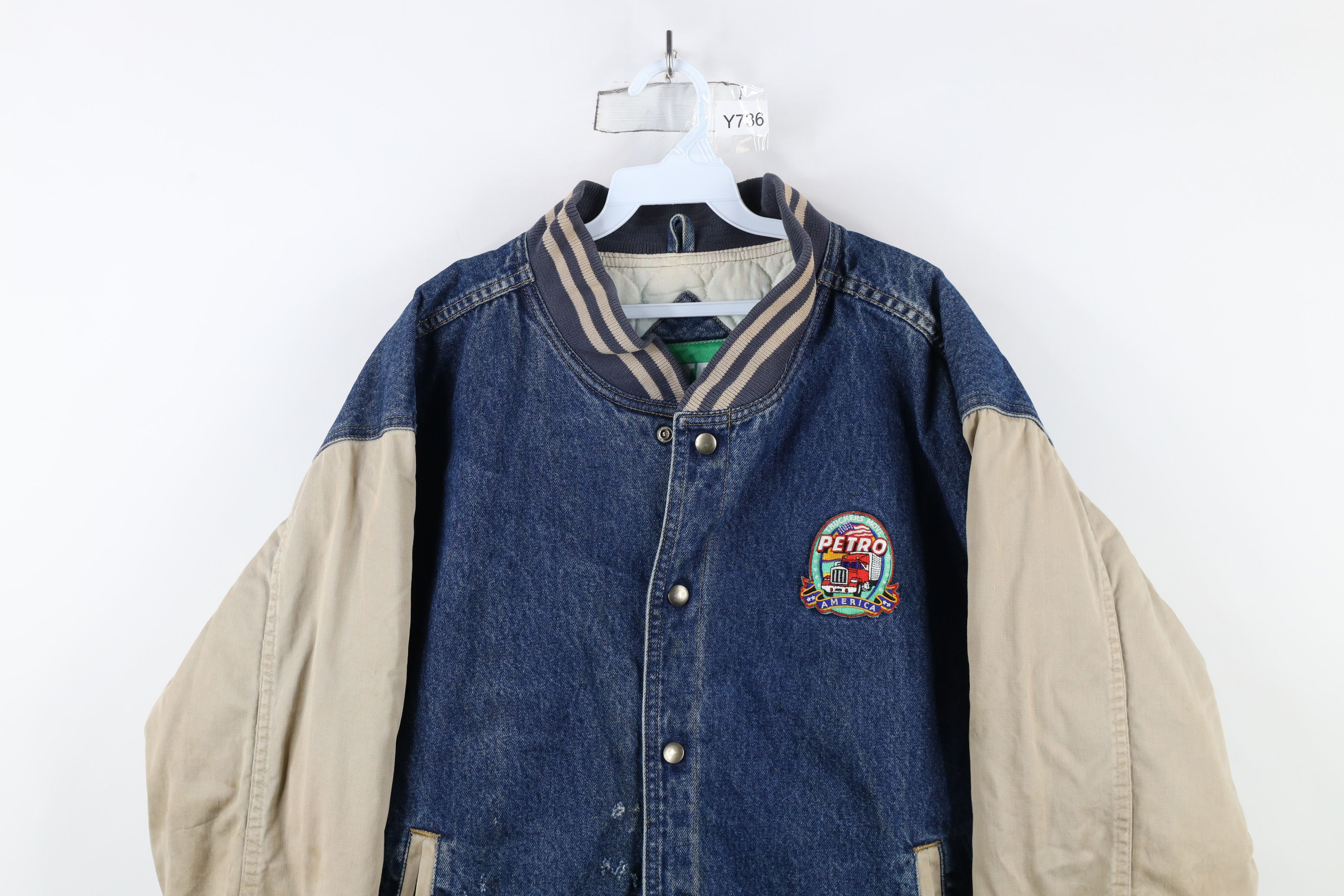 Vintage Vintage 90s Quilted Spell Out Denim Trucker Varsity Jacket Size US XXL / EU 58 / 5 - 2 Thumbnail