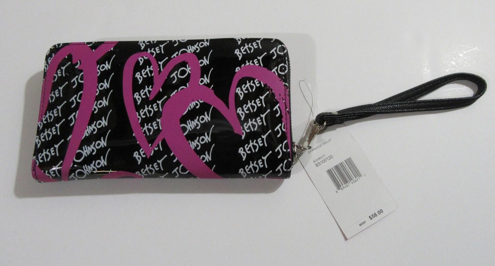 Designer Betsey Johnson Zip Around Wristlet Wallet Black Pink Hearts Size ONE SIZE - 4 Thumbnail