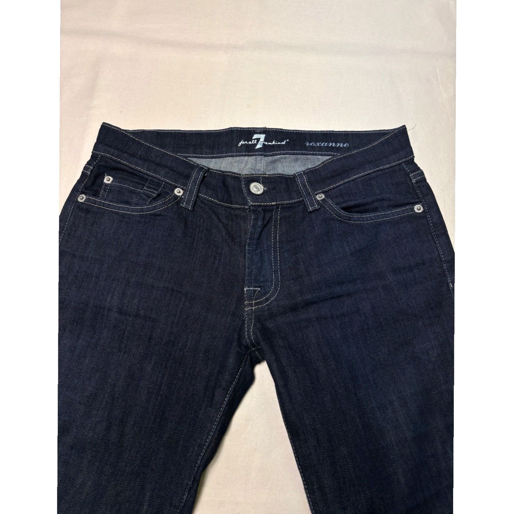7 For All Mankind 7 For All Mankind Roxanne Slim Fit Jeans Womens 27X33 Indigo Dark Wash Stretch Denim 5-Pocket Modern Slim Size 27" / US 4 / IT 40 - 2 Thumbnail