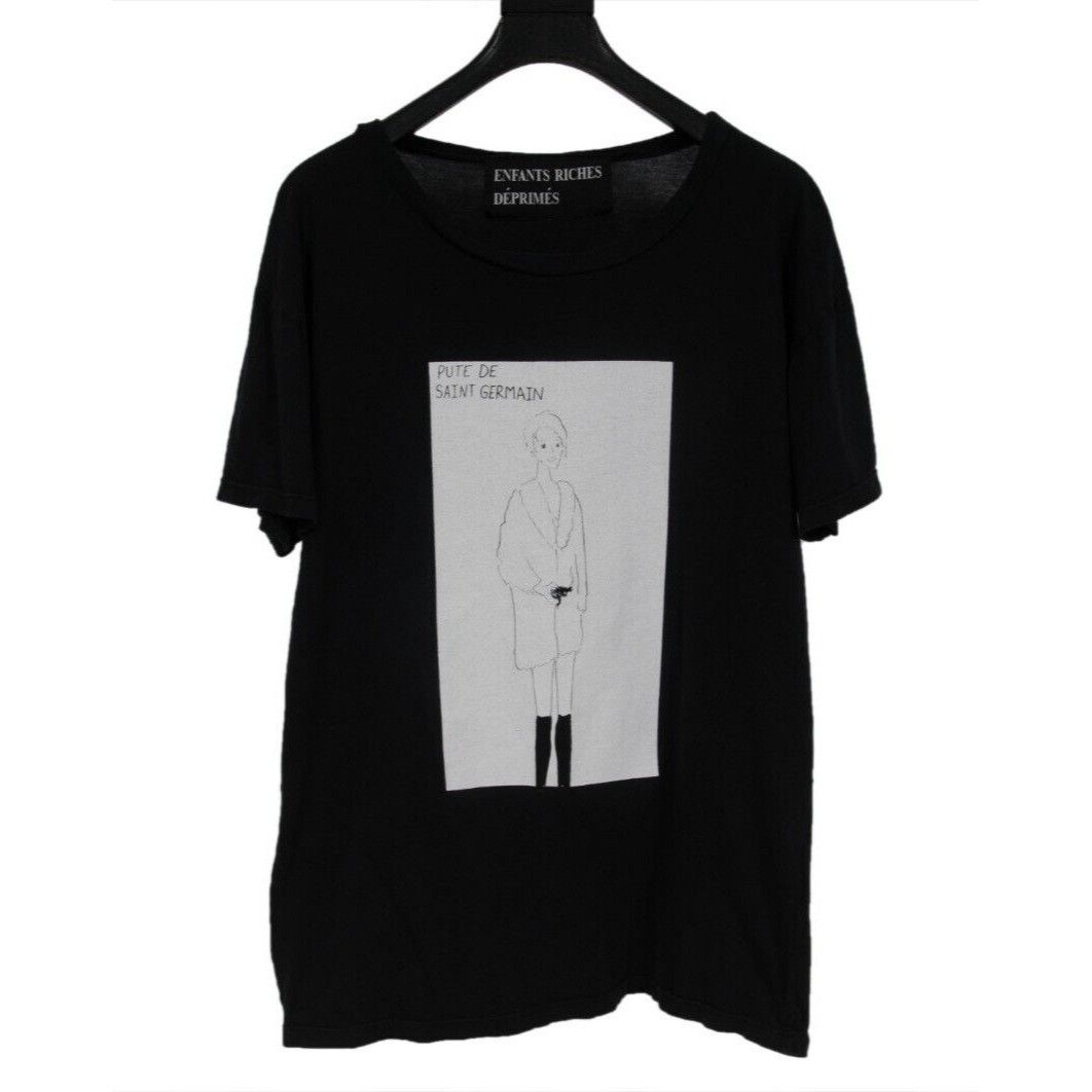 image of Enfants Riches Deprimes Pute De Saint Germain T Shirt in Black, Men's (Size Medium)