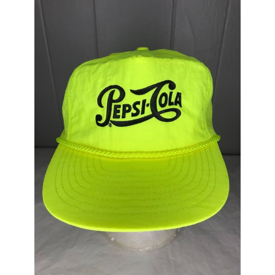 Vintage Vintage Pepsi Cola Rope nylon neon yellow adjustable hat cap Size ONE SIZE - 1 Thumbnail