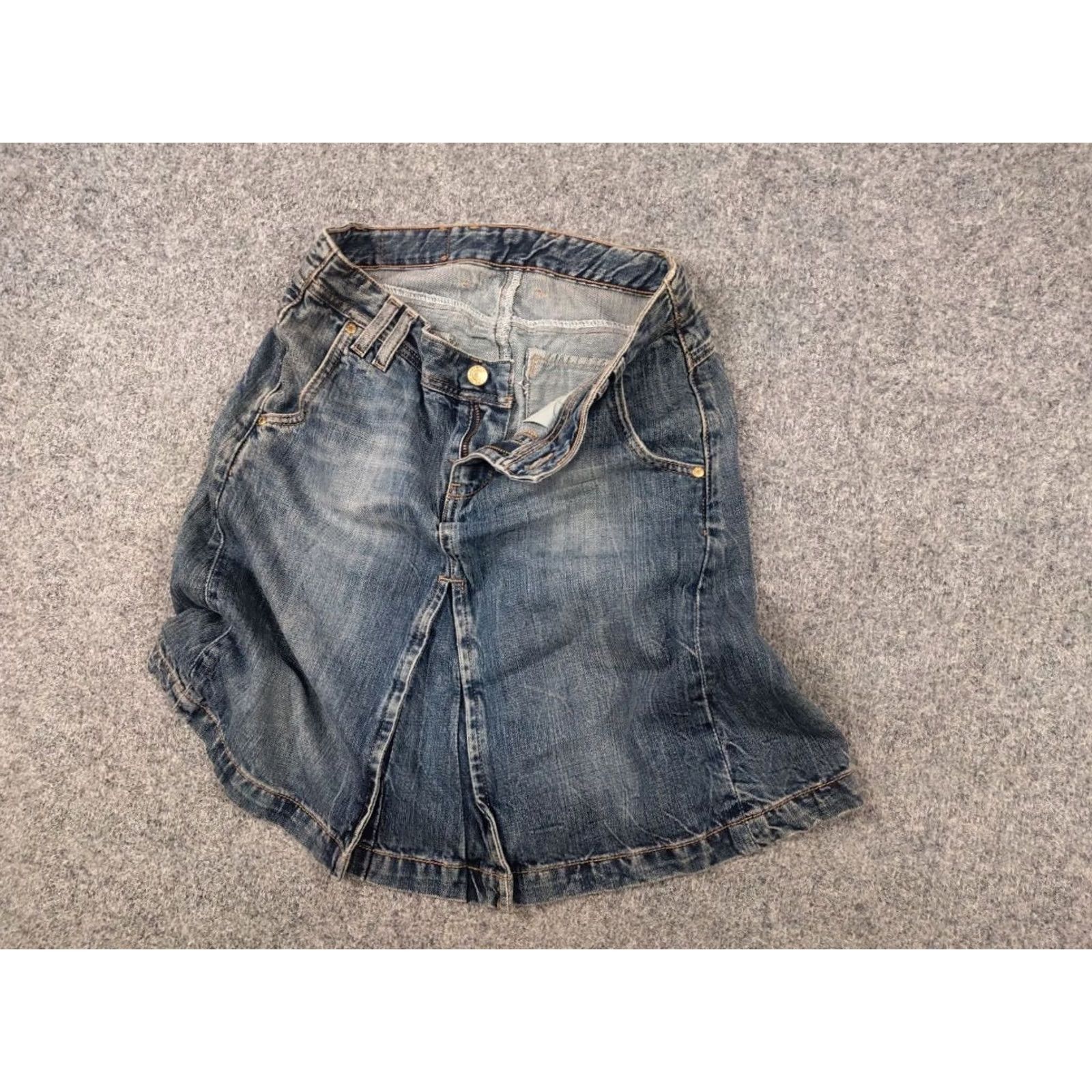 Levi's VINTAGE Levi's Y2K Style High-Rise A-Line Deconstructed Denim Blue Skirt Ladies XS Size 28" / US 6 / IT 42 - 3 Thumbnail