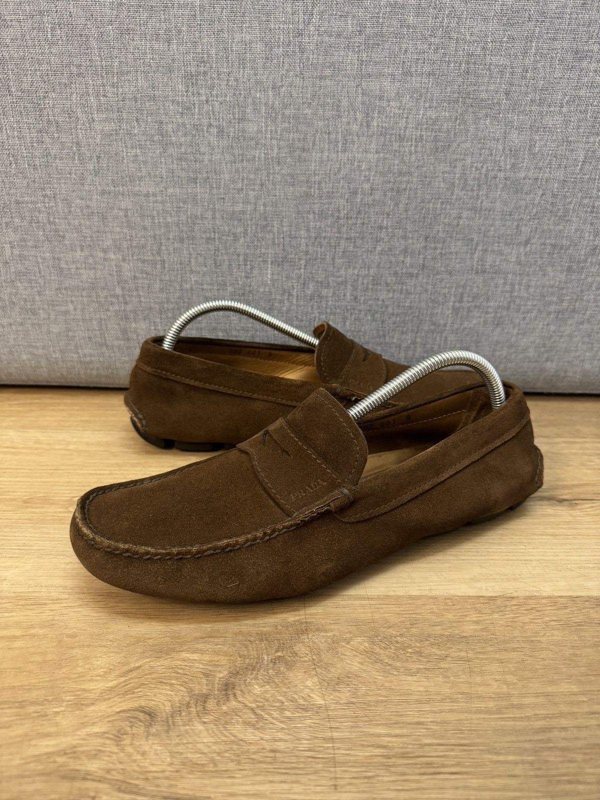 Prada Prada Milano Penny Driver Slip On Loafers Suede Brown  display picture 1