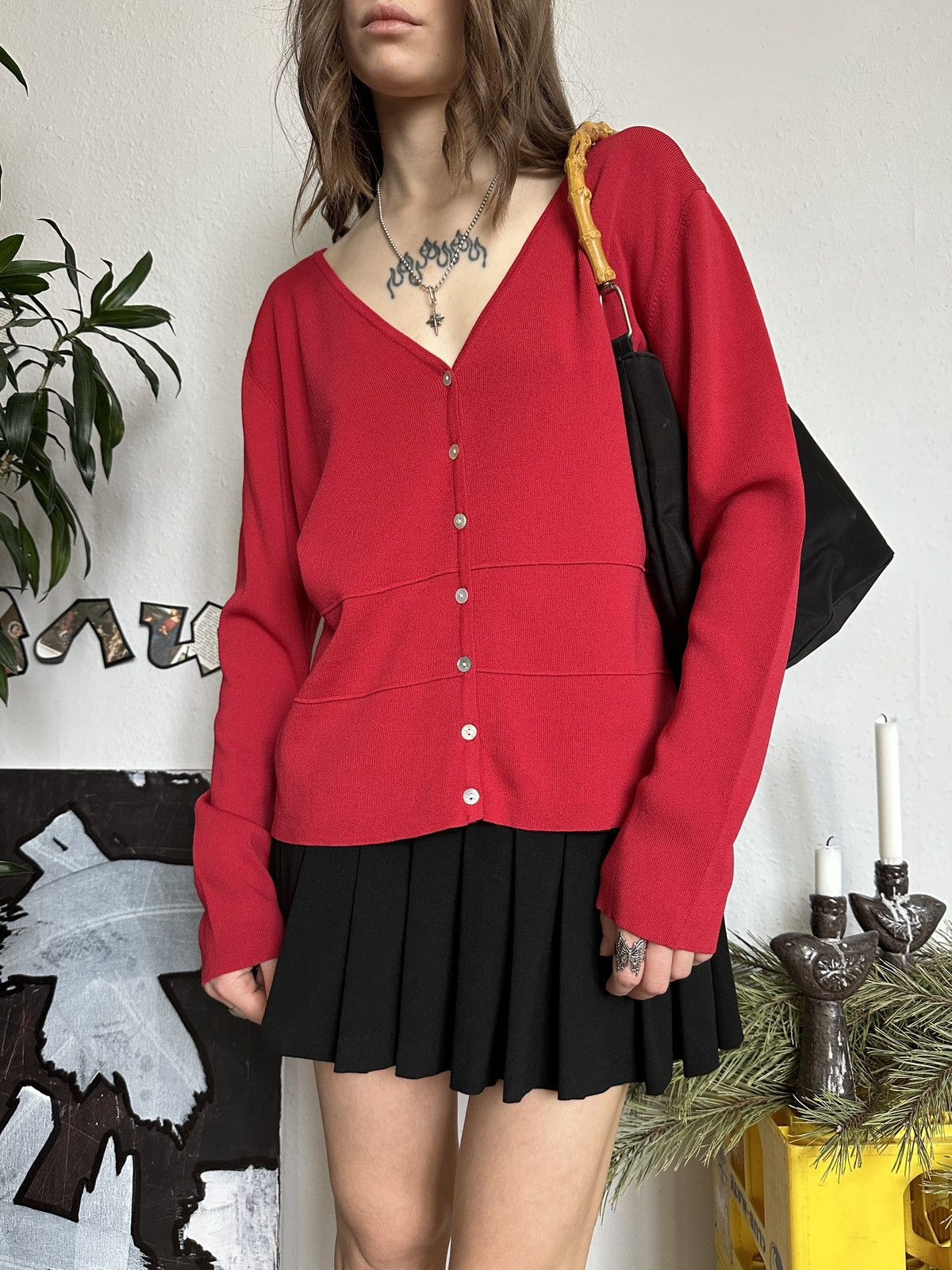 Vintage Cute 90s Zorbe Red Trending Loose Cozy Cardigan Size ONE SIZE - 5 Thumbnail