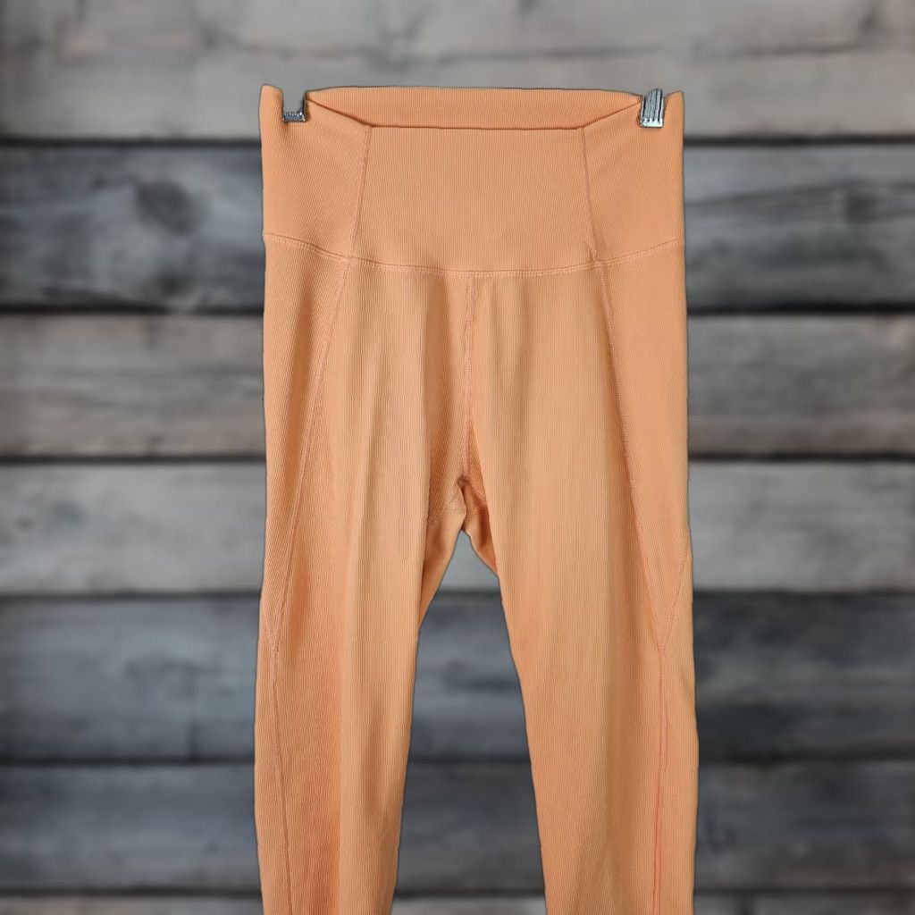 Vintage Wilo The Label Leggings Womens Orange Ribbed High Rise Ruched Hem Size M Regular Inseam 24" Ankle Activewear Size 32" / US 10 / IT 46 - 1 Thumbnail