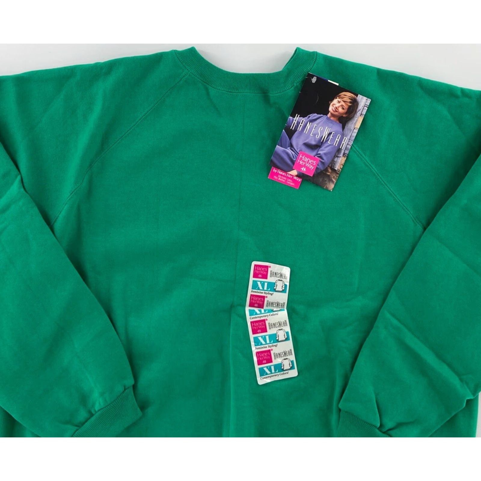 Hanes VINTAGE Hanes Sweater Womens Extra Large Green Solid Fleece Pullover XL Body: Organic Cotton, Polyester? Wait. Size XL / US 12-14 / IT 48-50 - 4 Thumbnail