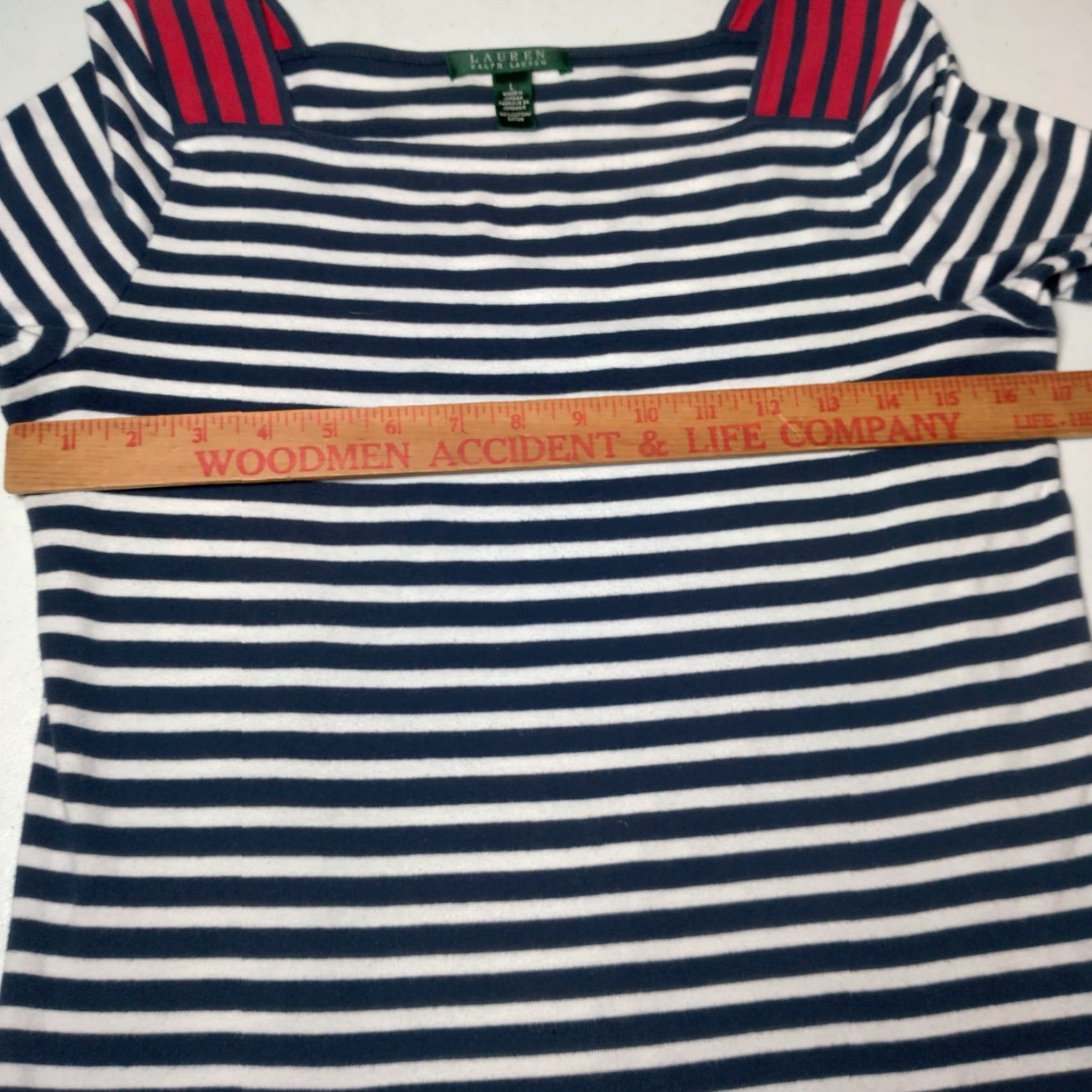 Ralph Lauren VINTAGE Lauren Ralph Lauren Shirt Women L Nautical Striped Cotton Short Sleeve Casual Blue White Gold Buttons Size L / US 10 / IT 46 - 4 Thumbnail