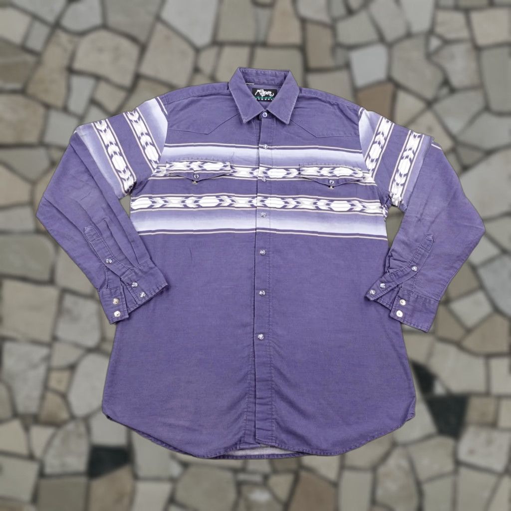 Roper VINTAGE Roper Western Shirt Mens Large Blue Aztec Stripe Pearl Snap Cowboy Rodeo Size US L / EU 52-54 / 3 - 1 Thumbnail
