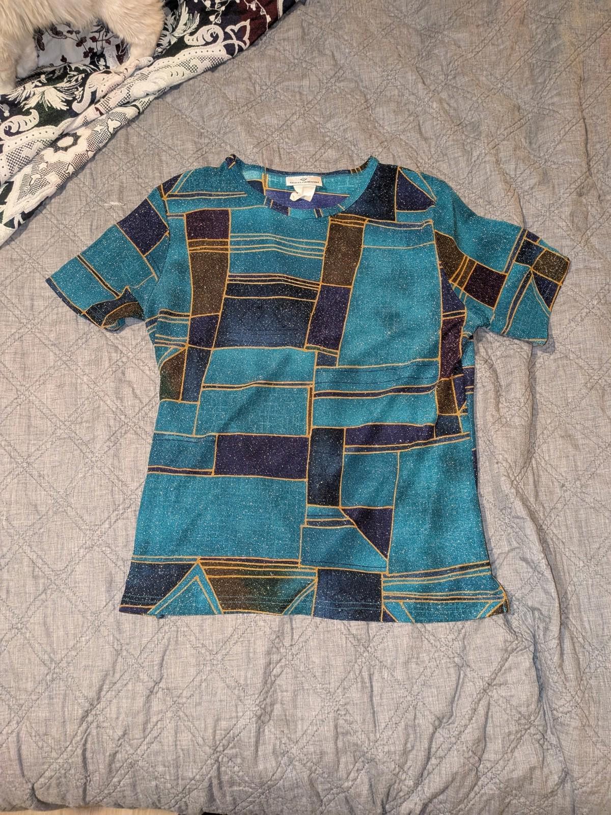 Designer VTG 90s Erin London Stretch Sparkly Color Block Shirt Sz M Size M / US 6-8 / IT 42-44 - 9 Thumbnail