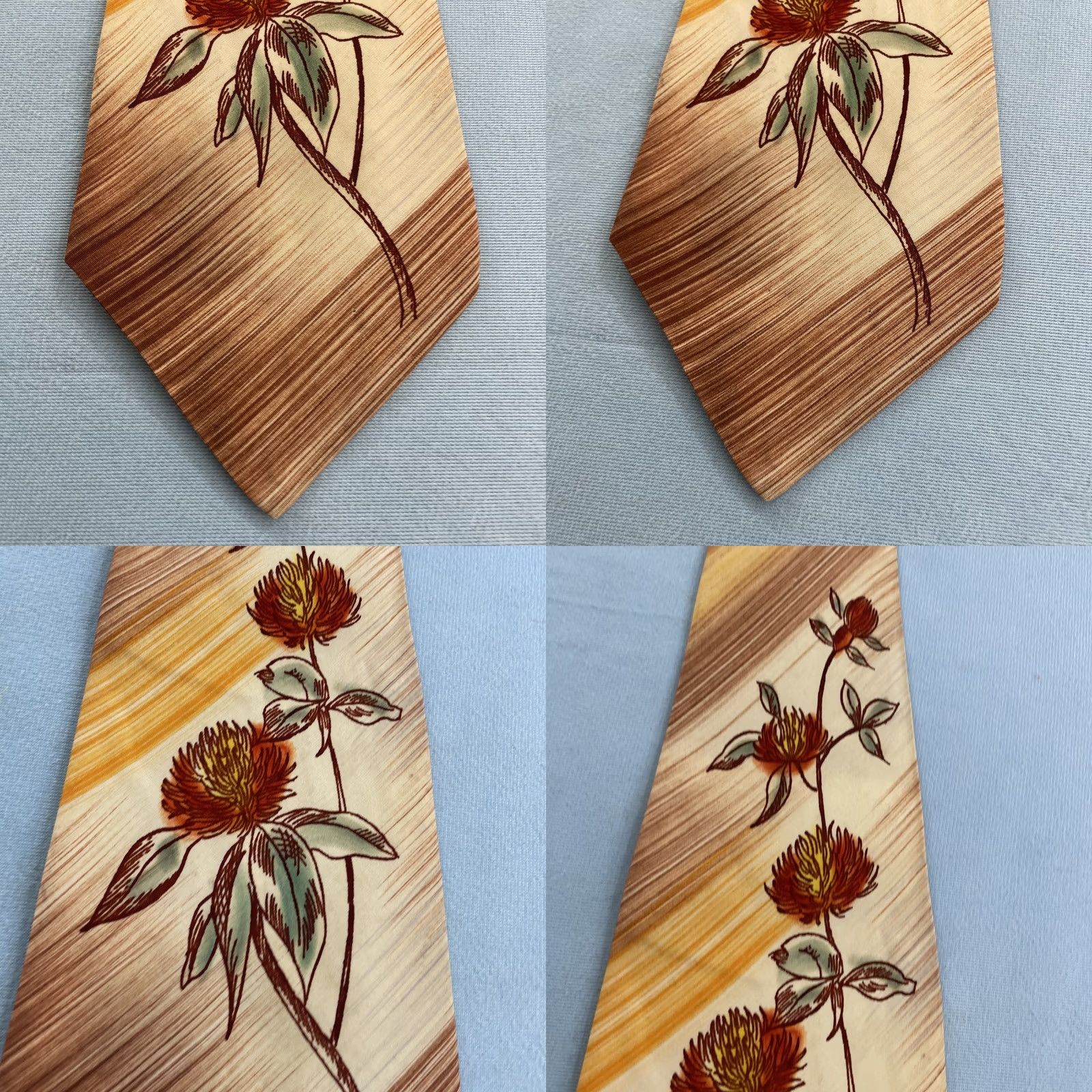 MCM Vtg Towncraft Delux Tie Floral Striped MCM Deco 4.2x51 Brown USA Hand Painted Neckwear Men’s One Size 101 Size ONE SIZE - 10 Thumbnail
