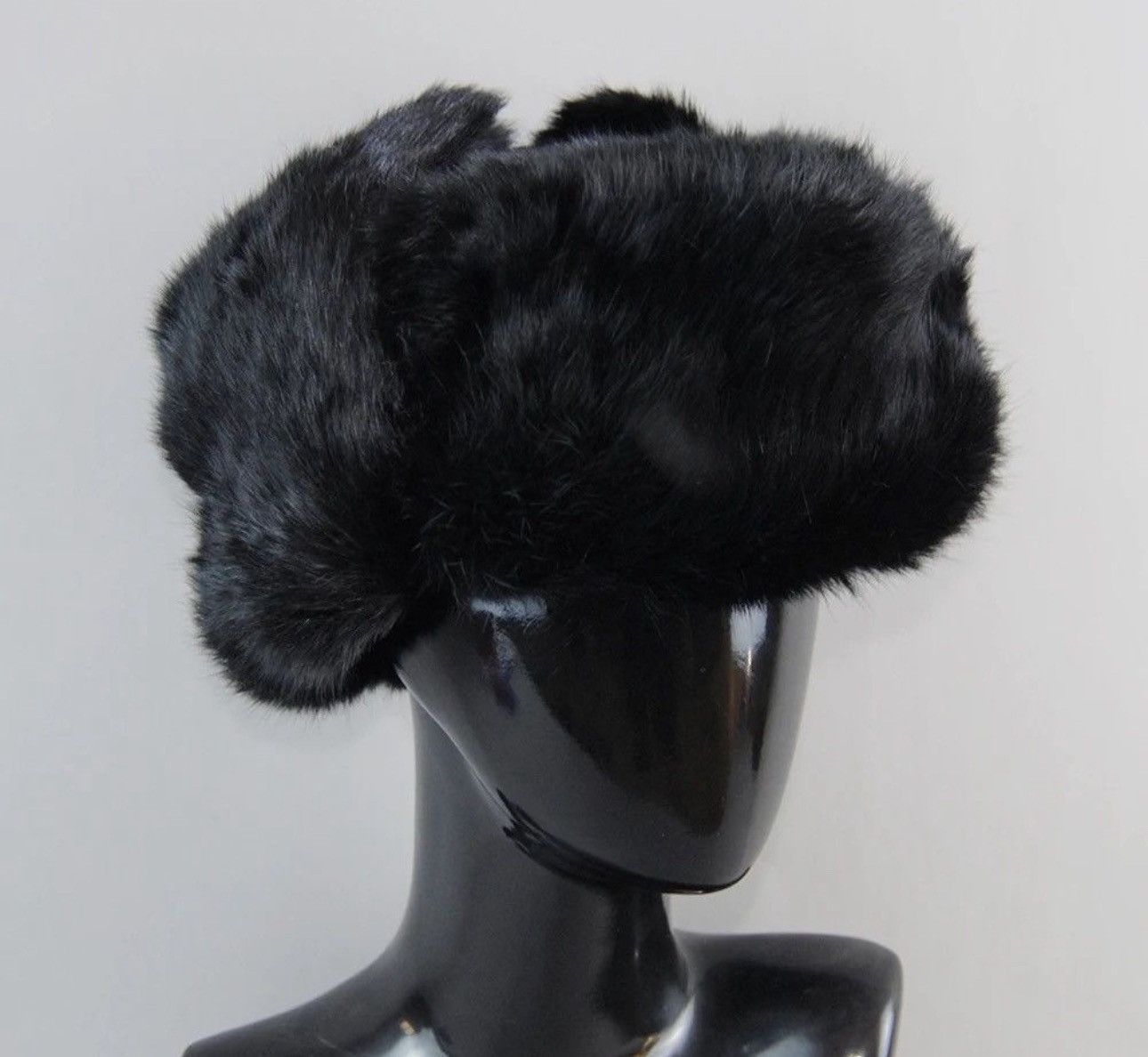 Japanese Brand Black Color Size M Warm Rabbit Fur Bomber Hat With Earflaps Size ONE SIZE - 3 Thumbnail