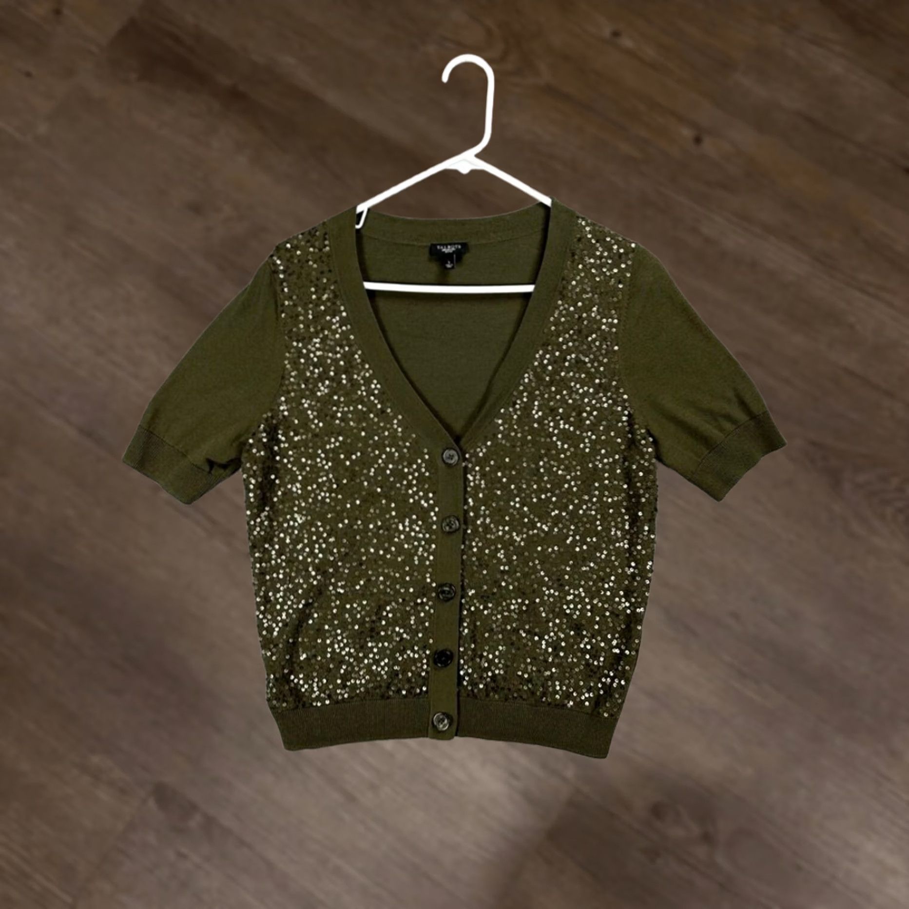 Talbots Talbots Cardigan Sweater Women Large Petite Green Sequin Short Sleeve Button Up Size L / US 10 / IT 46 - 1 Thumbnail