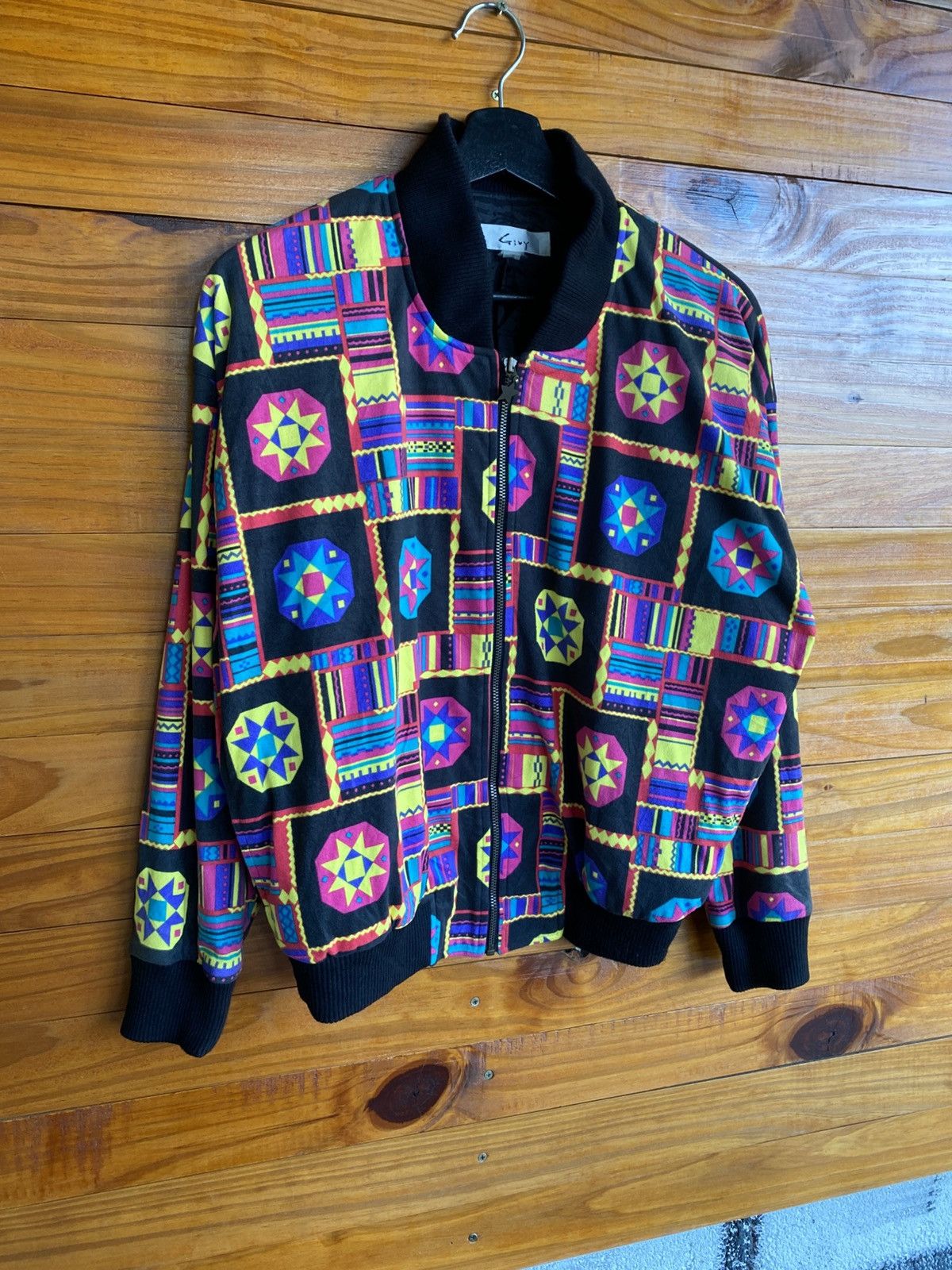 Japanese Brand Vintage GIVY Geometric Pattern Bomber Statement Outerwear Size US S / EU 44-46 / 1 - 5 Thumbnail