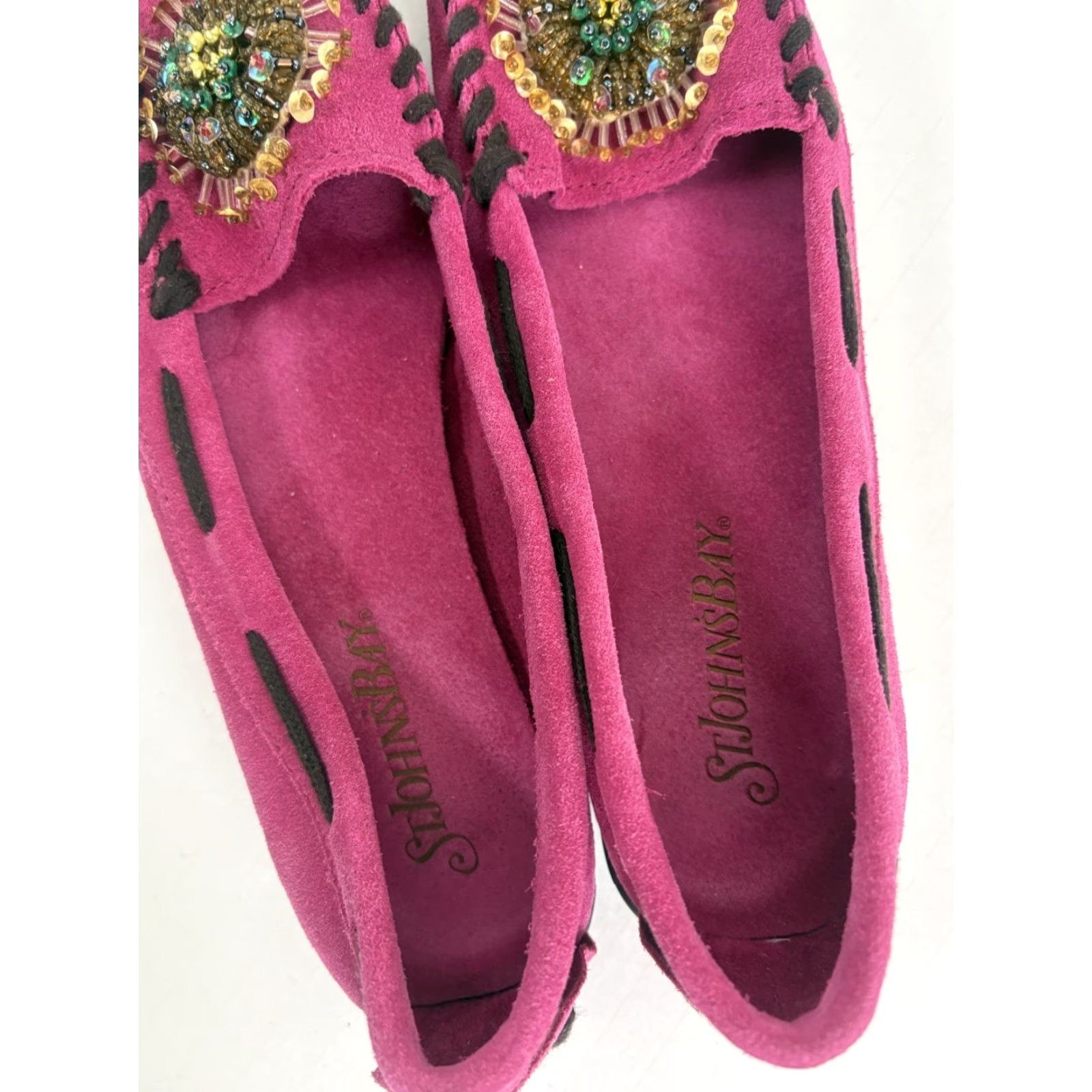 Vintage St Johns Bay Women's Fuchsia Suede Flat Loafers Size 7.5M Casual Dressy Slip On Size US 7.5 / IT 37.5 - 3 Thumbnail