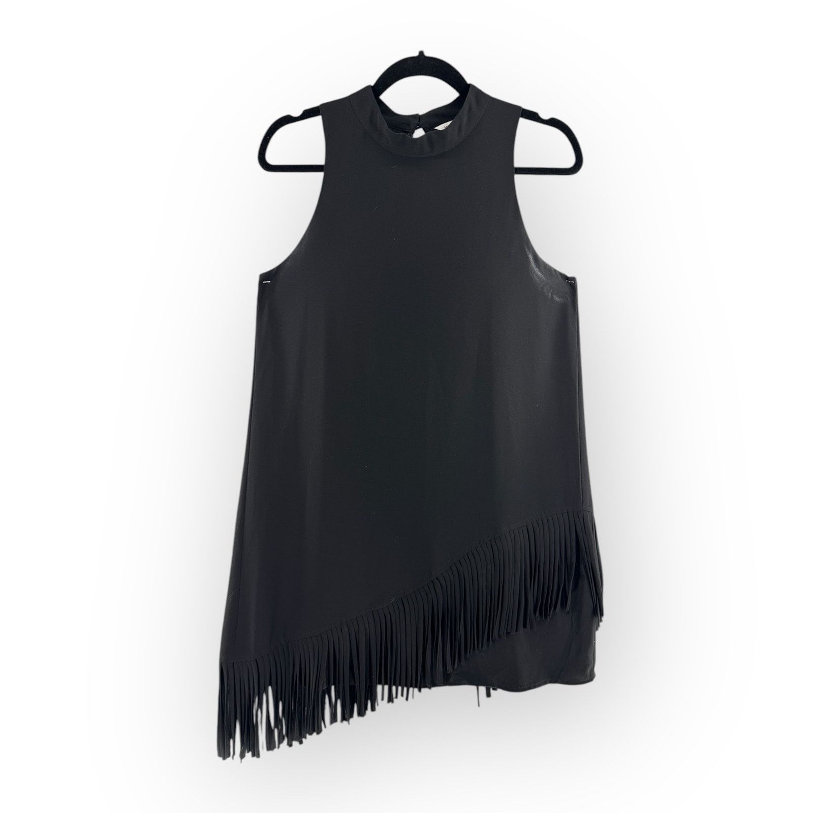 Other Naked Zebra Black Sleeveless Asymmetrical Fringe Dress Sz M Size M / US 6-8 / IT 42-44 - 3 Thumbnail