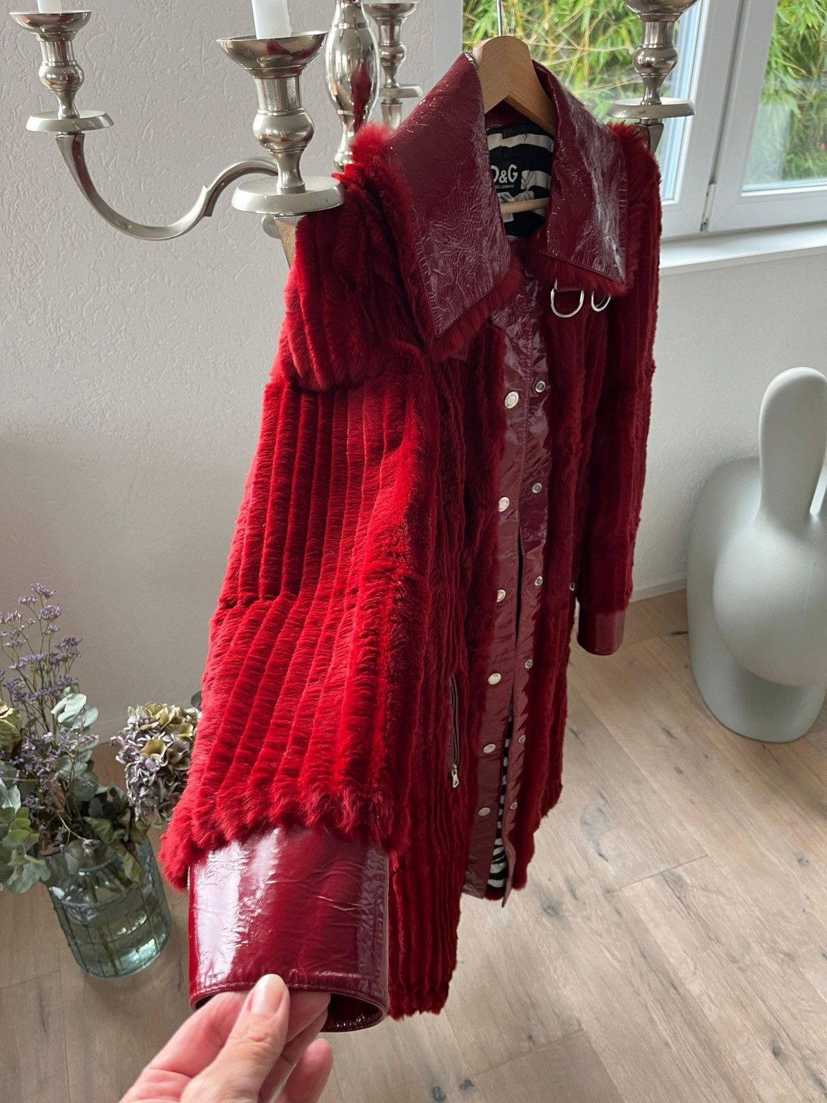 Dolce & Gabbana Vintage D&G Red Faux Fur & Patent Vynil Trench Coat IT38 Size M / US 6-8 / IT 42-44 - 6 Thumbnail