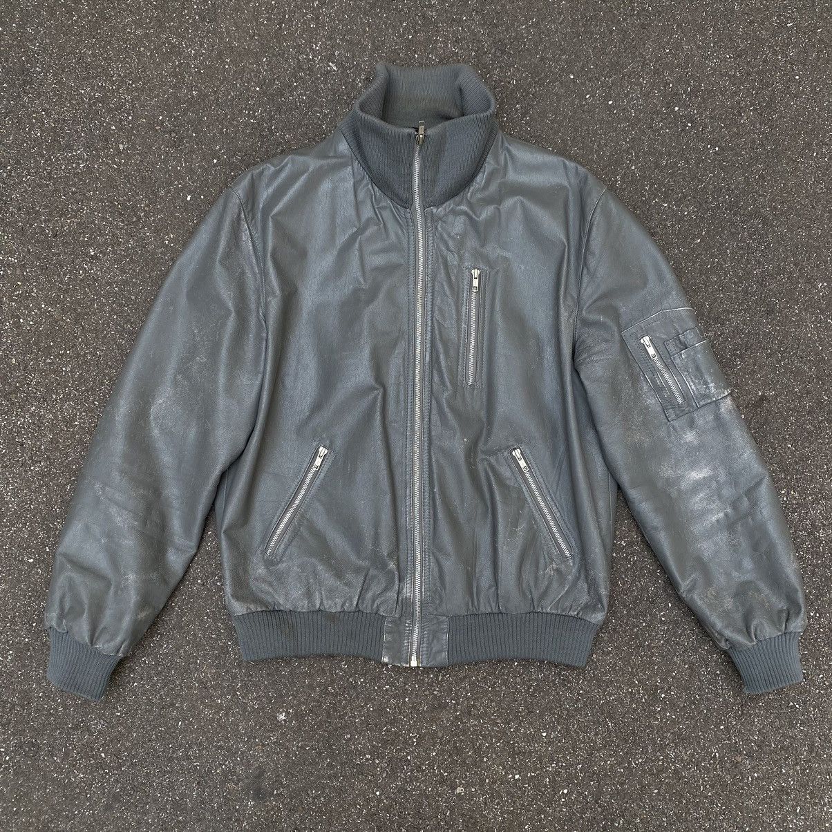 image of German Military Leather Bomber Jacket in Grey, Men's (Size Medium)