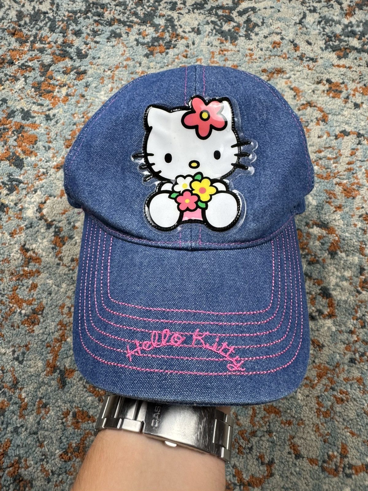 Japanese Brand × Vintage Vintage y2k Hello Kitty denim jeans hat Sanyo licensed Size ONE SIZE - 1 Thumbnail