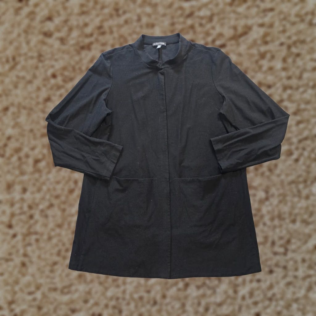 Eileen Fisher Eileen Fisher Jacket Women L Black Cardigan Pocket Buttons Lagenlook Capsule Monaural Size L / US 10 / IT 46 - 1 Thumbnail