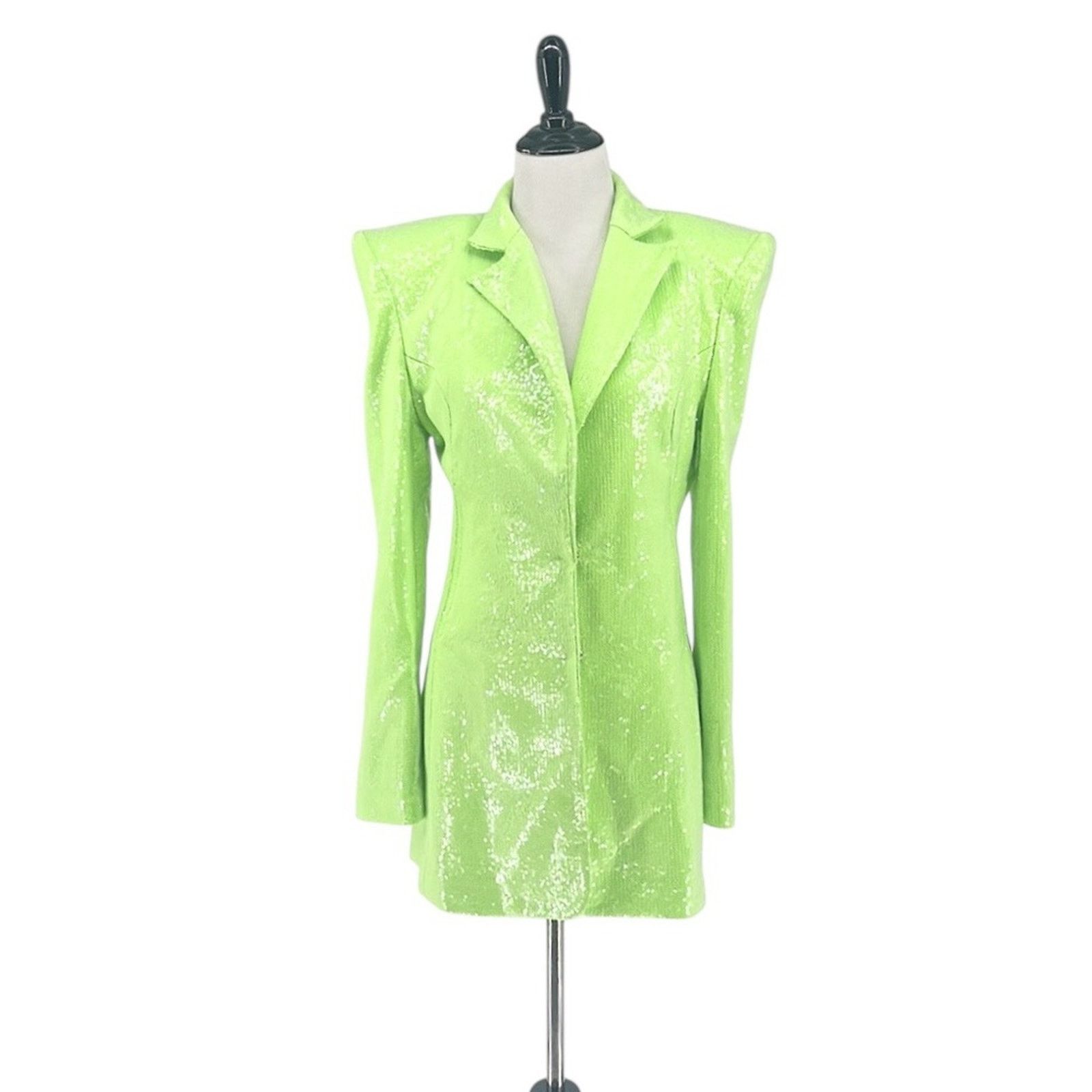 Bronx and Banco Bronx and Banco Zizi Neon Green Sequin Embellished Blazer Size XS / US 0-2 / IT 36-38 - 2 Thumbnail