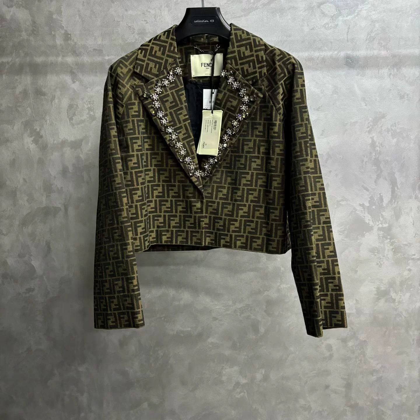 Fendi Fendi Brown Letter Print Lapel Jacket Size US XXS / EU 40 - 1 Thumbnail