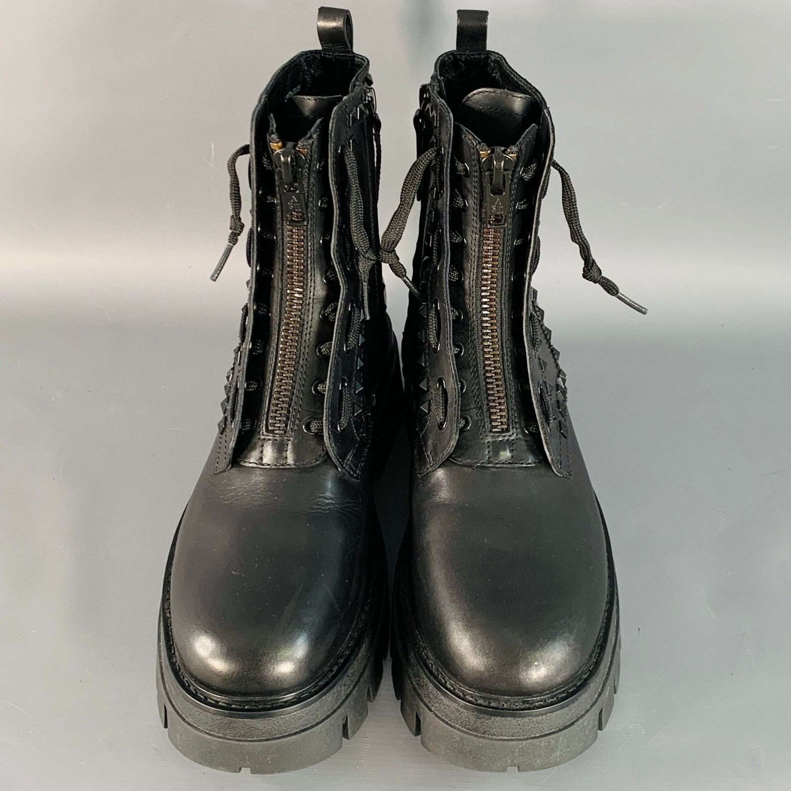 ASH Lynch Studs Black Studded Leather Lug Sole Zip Up Combat Size US 10 / IT 40 - 4 Thumbnail