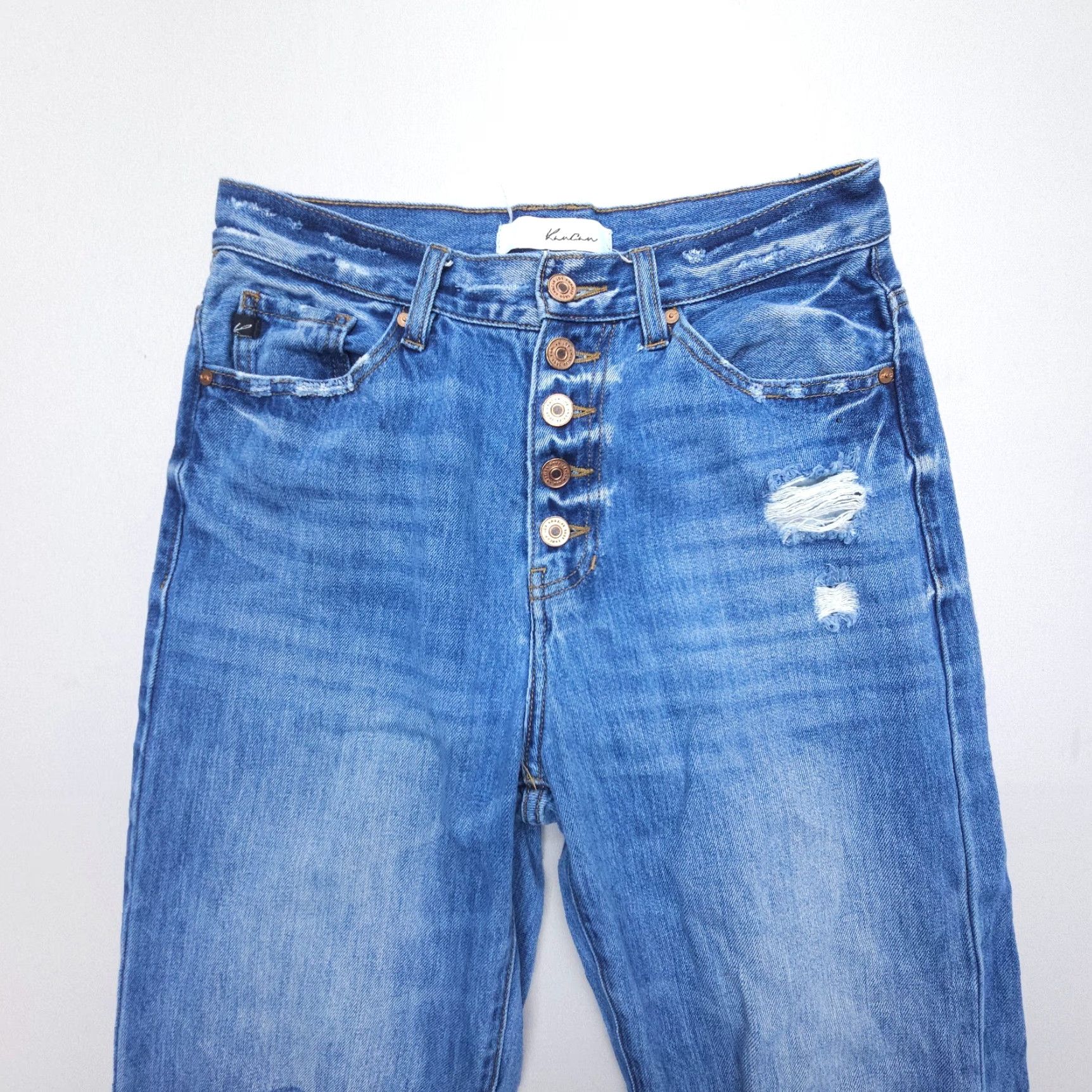 Vintage Kancan Ariena Ultra High Rise 90's Flare Jeans Blue Boho Distressed Size 5 / 26 Size 27" / US 4 / IT 40 - 3 Thumbnail