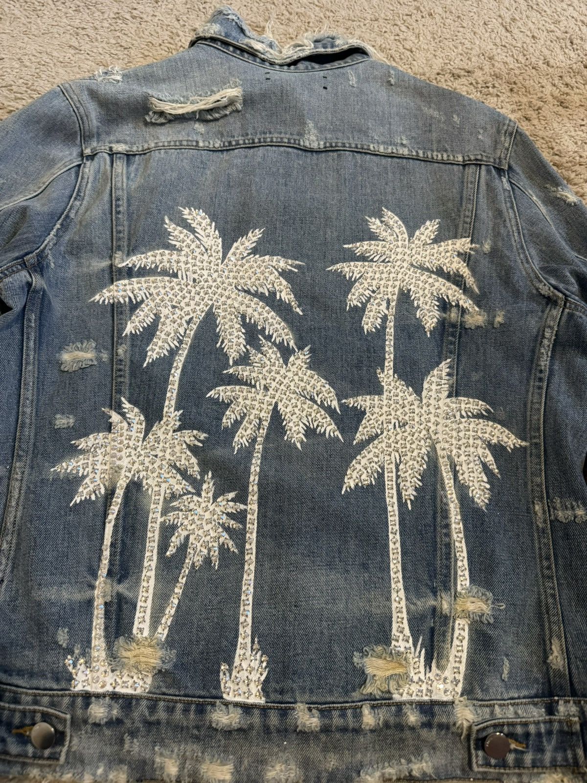 image of Amiri New Swarovski Palm Tree Trucker Denim, Men's (Size XL)