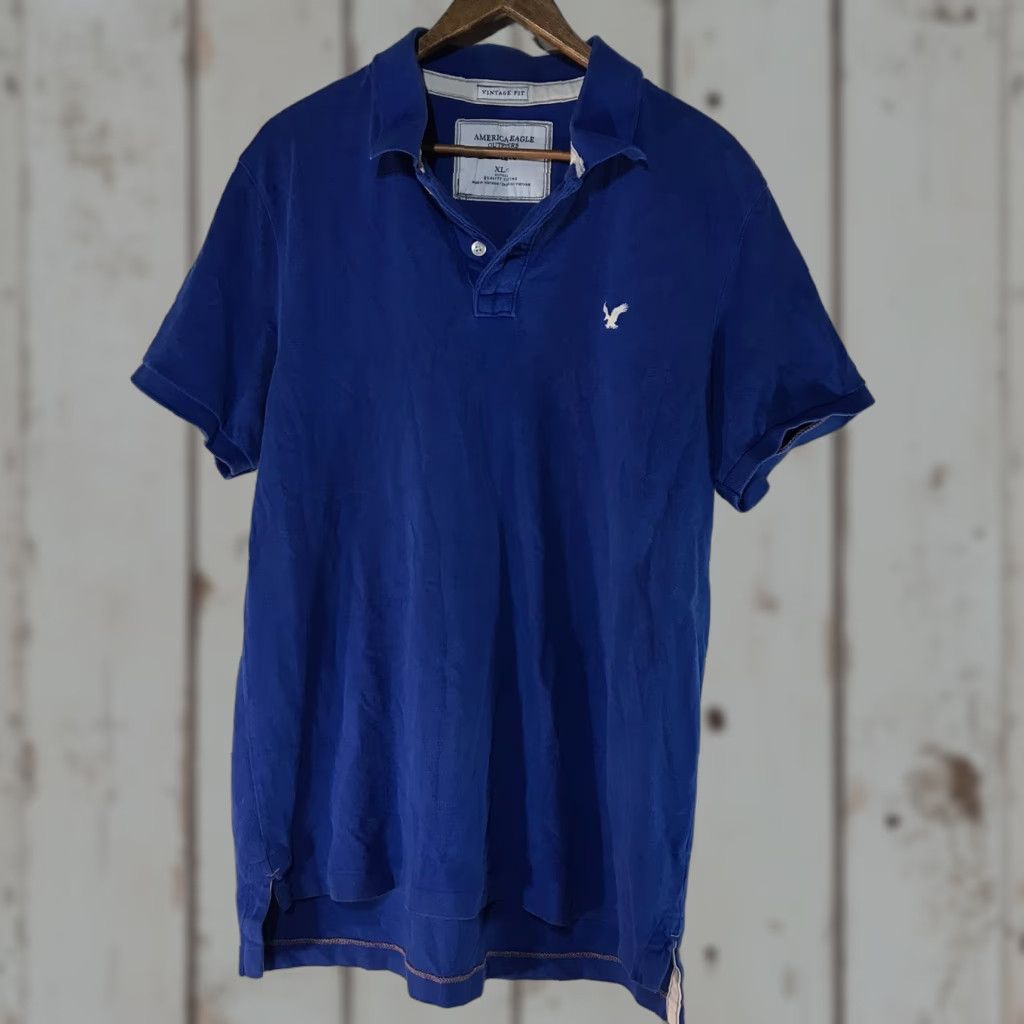 American Eagle Outfitters VINTAGE American Eagle Outfitters Men's Polo Shirt XL Blue 1/4 Button Cotton Casual Size US XL / EU 56 / 4 - 1 Thumbnail