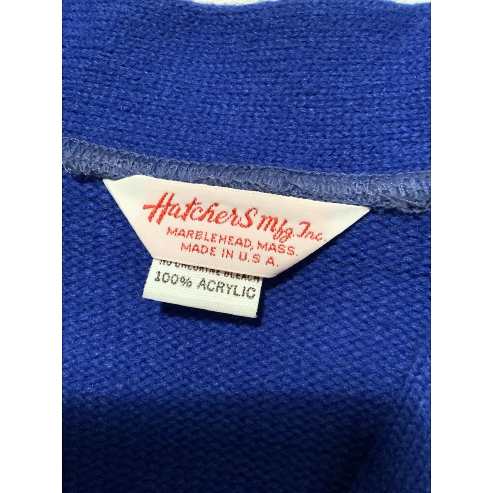 Vintage VINTAGE Hatchers MFG Blue Red Stripe Varsity Cardigan Sweater Sz.44 Knit 60s 70s Mens Womens? Size US XXL / EU 58 / 5 - 5 Thumbnail
