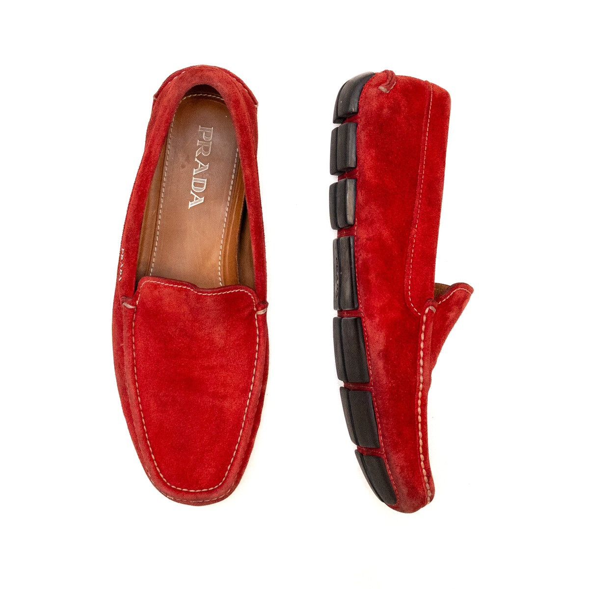 Prada Men’s Size 10 Red Suede Loafers Burgundy Suede Loafers | PRADA main image 3