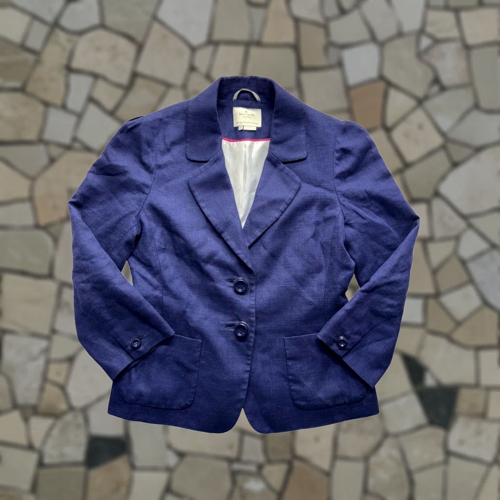 Vintage Kate Spade New York Navy Blazer Size 8 Linen Blend Double Button Front 114B Size M / US 6-8 / IT 42-44 - 1 Thumbnail