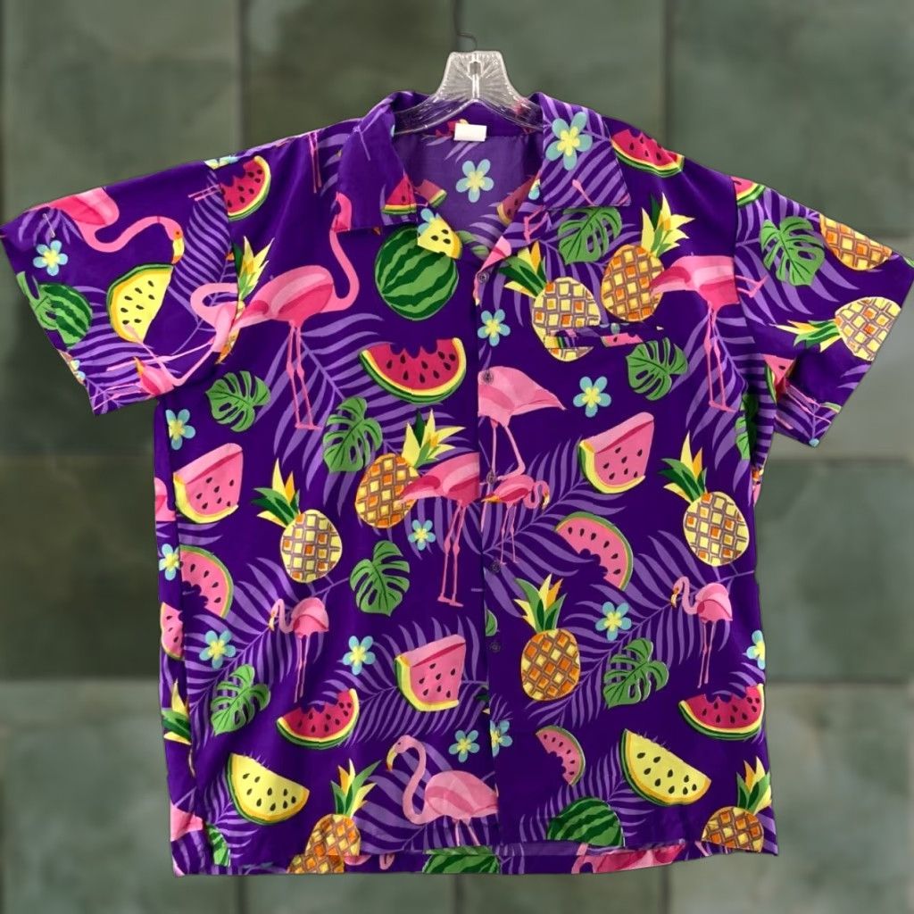 Vintage King Kameha Hawaiian Tropical Shirt Mens 2XL Purple AOP Flamingos Fruit Size US XXL / EU 58 / 5 - 1 Thumbnail