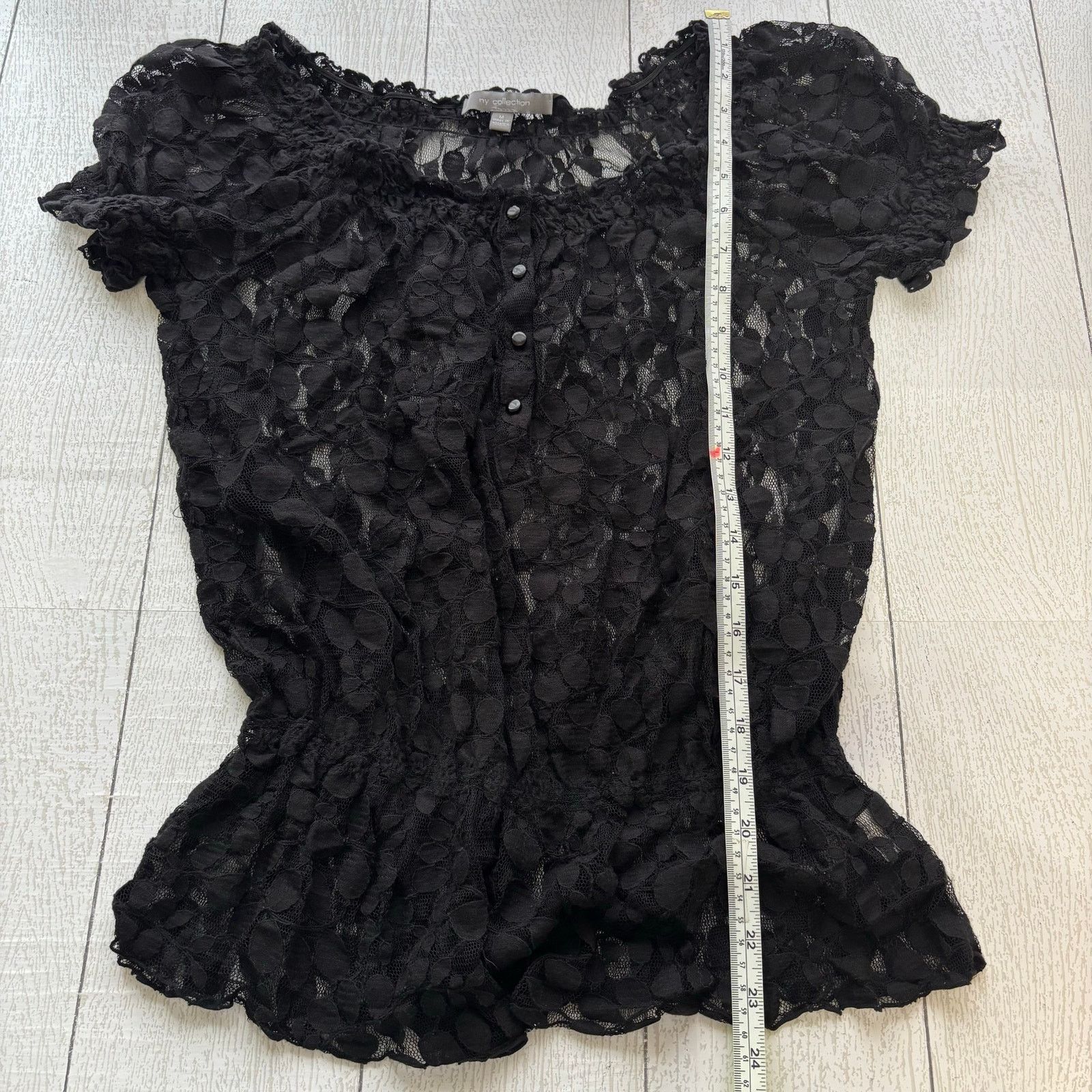 Other NY Collection Sheer Black Lace Short Sleeve Blouse Size Med Size M / US 6-8 / IT 42-44 - 6 Thumbnail