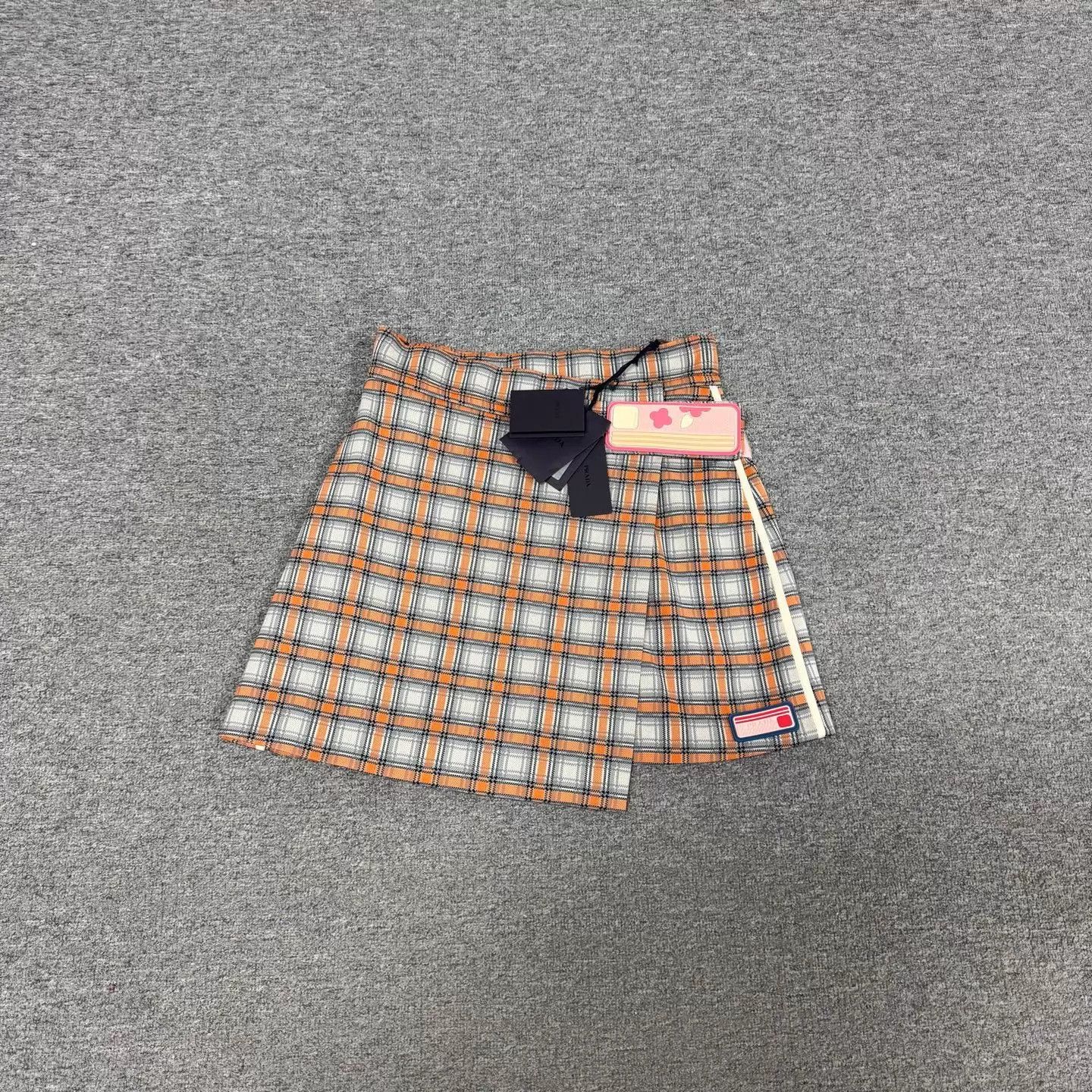 Prada Prada orange & gray check A-line skirt 42 NaZha Size 28" / US 6 / IT 42 - 2 Thumbnail