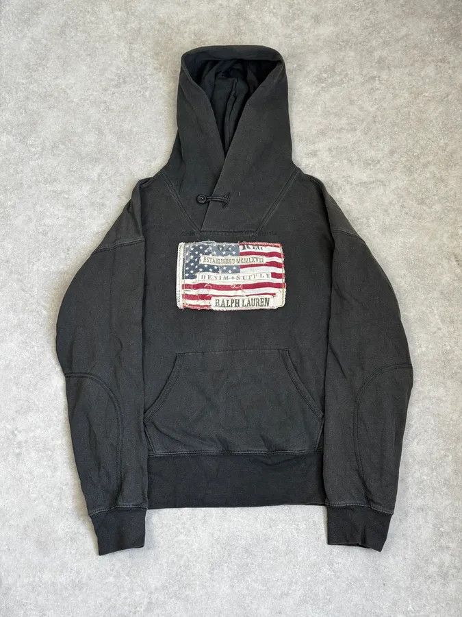 Polo Ralph Lauren 2010s Ralph Lauren Dark Grey USA Flag Buttoned Hoodie Size US M / EU 48-50 / 2 - 1 Thumbnail